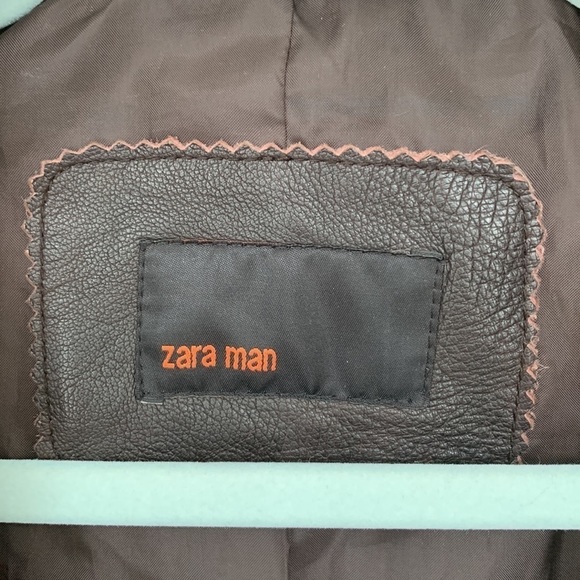 Zara man dark brown genuine leather blazer-jacket, size XL - Picture 2 of 14